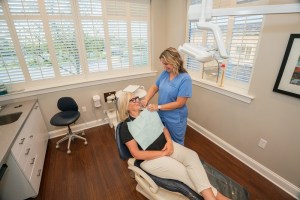 Patient being prepared for dental treatment